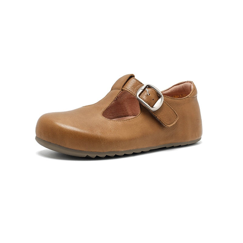 Dwarves Handmade Yak Leather T-straps Mary Jane Flats for Women in Dark Khaki/Grey