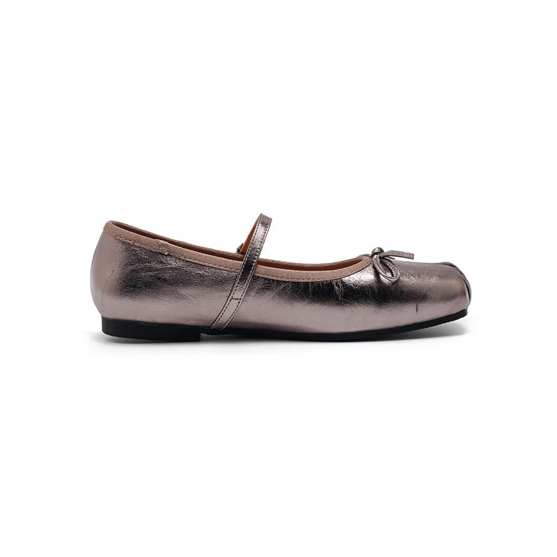 Dwarves Leather Bow Mary Jane Ballet Flats Square Toe Elegant Shoes for Women in 4 Colors