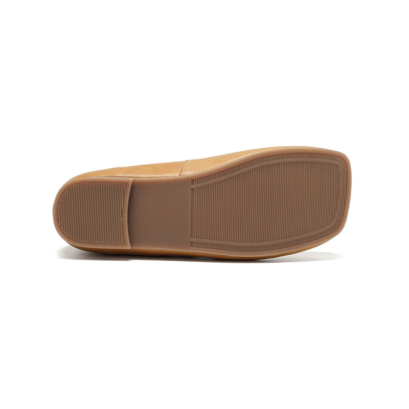 Dwarves Leather Mary Jane Ballet Flats for Women in Khaki/Black/Yellow Brown