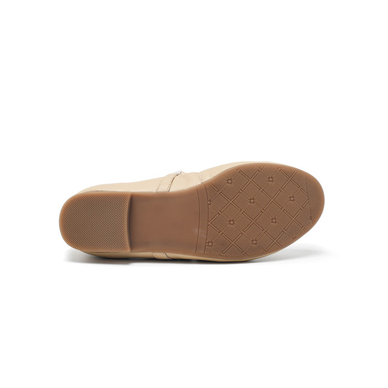 Dwarves Nappa Leather Mary Jane Flats Beaded Strap Almond Toe Ballet Shoes in Black/Light Apricot