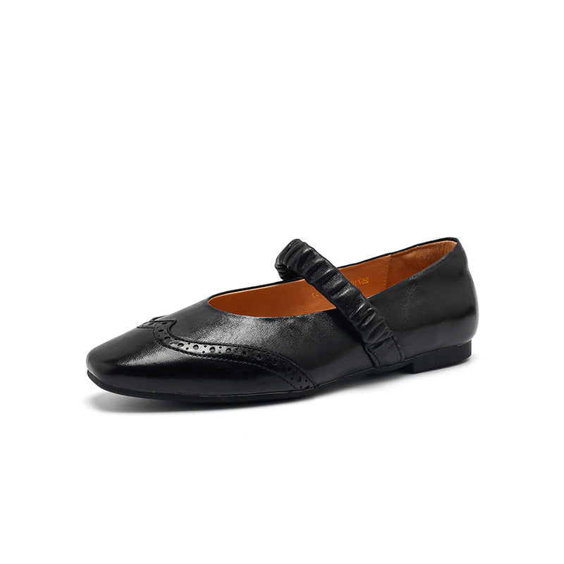 Dwarves Vintage Brogue Handmade Sheepskin Mary Jane Flats in Champagne/Black/Yellow