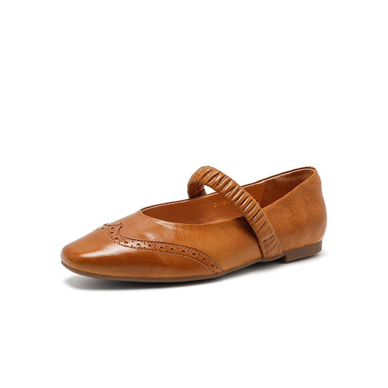 Dwarves Vintage Brogue Handmade Sheepskin Mary Jane Flats in Champagne/Black/Yellow