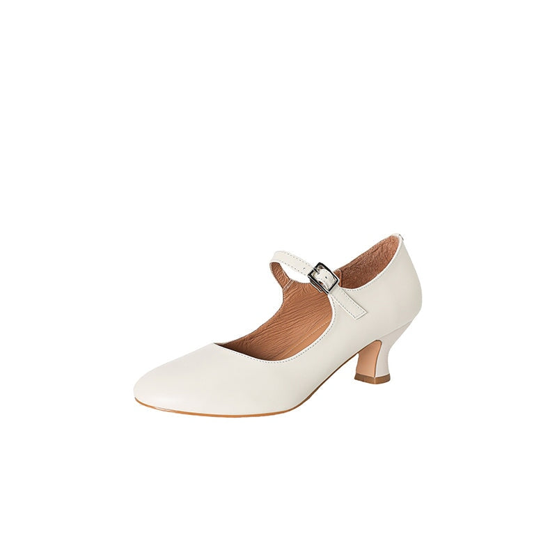 Elegant Handmade 50mm Kitten Heel Cowhide Leather Mary Jane Pumps in Yellow/White