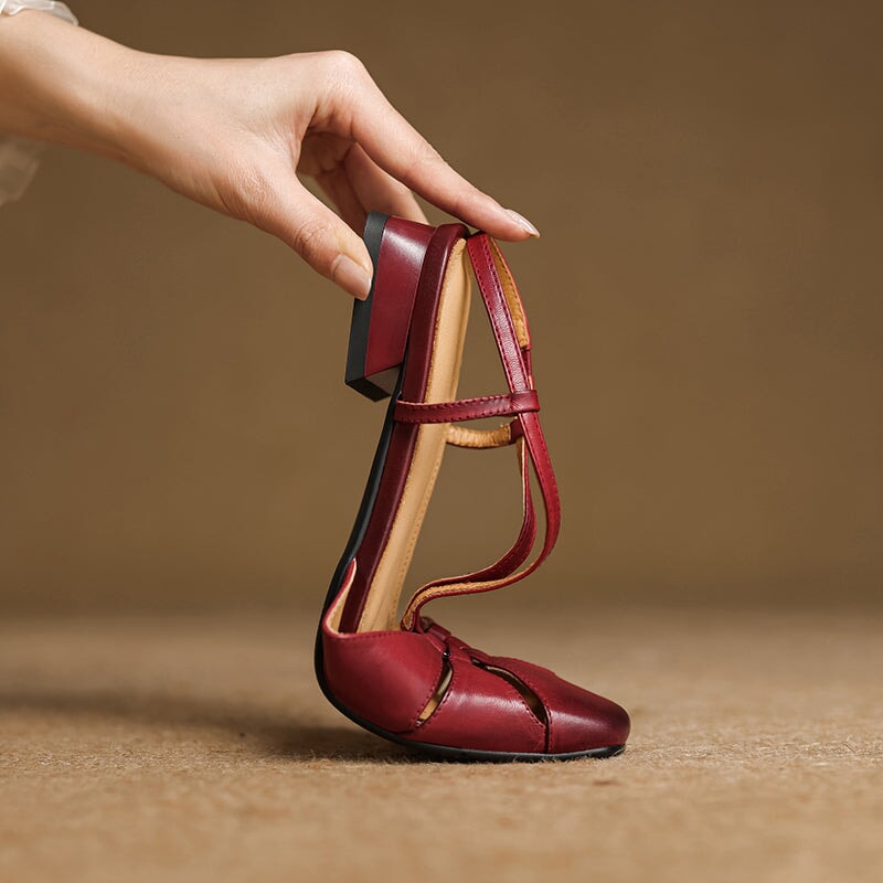 Elegant Square Toe Leather Summer Slingback Sandals in Beige Apricot/Wine Red/Black