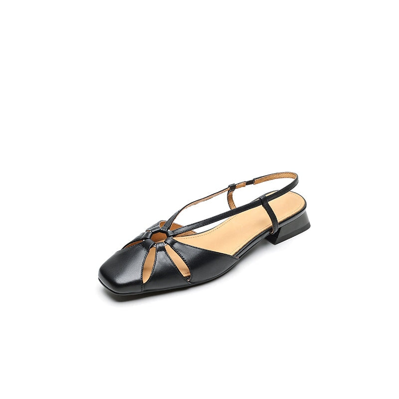 Elegant Square Toe Leather Summer Slingback Sandals in Beige Apricot/Wine Red/Black