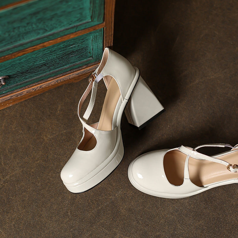 Fashion 100mm High Heel Cross Strap Handmade Leather Pumps in Black/Beige/Pink