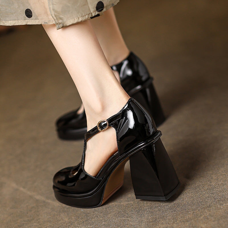 Fashion 100mm High Heel Cross Strap Handmade Leather Pumps in Black/Beige/Pink