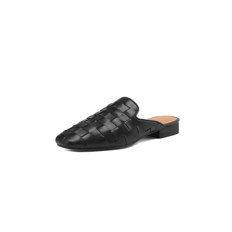 Fashion Genuine Sheepskin Woven Leather Mules Slippers for Women in Beige/Golden/Black