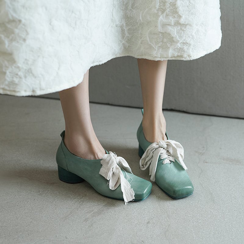 French Artistic Washed Horse Leather Mary Jane Ballet Shoes Pink/Blue/Black/White