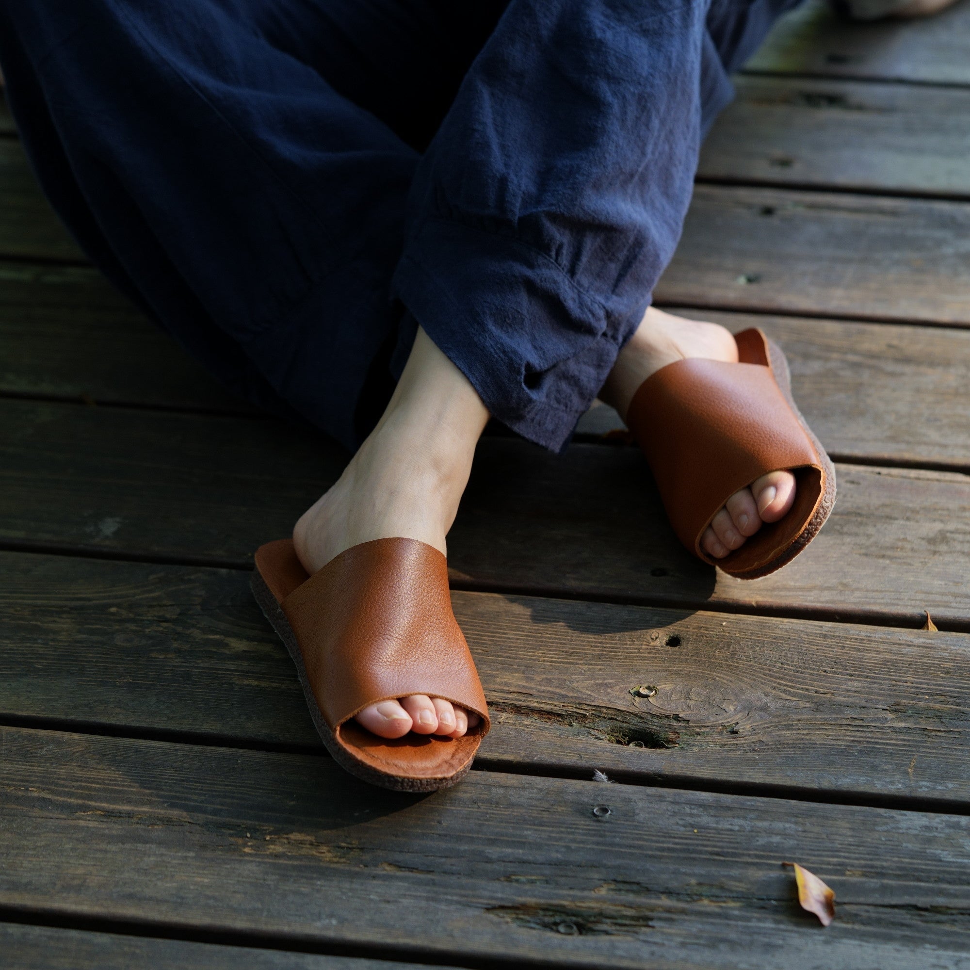 Genuine Leather Slippers for Women Flat in Coffee/Red/Brown/Apricot