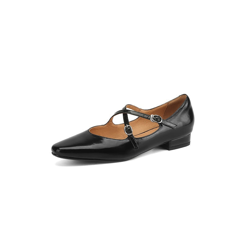 Handmade Cowhide Crisscross Mary Jane Flats for Women in Black/Wine Red/Beige/Silver