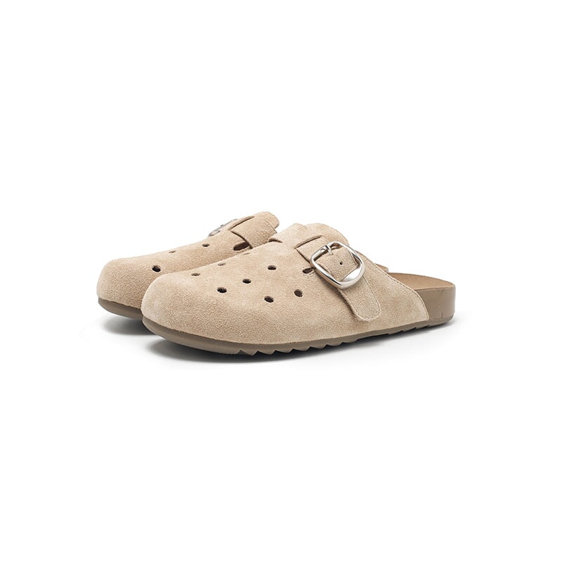 Handmade Hollow Out Cow Suede Leather Buckle Slip-On Mules Casual Clog in 9 Colors
