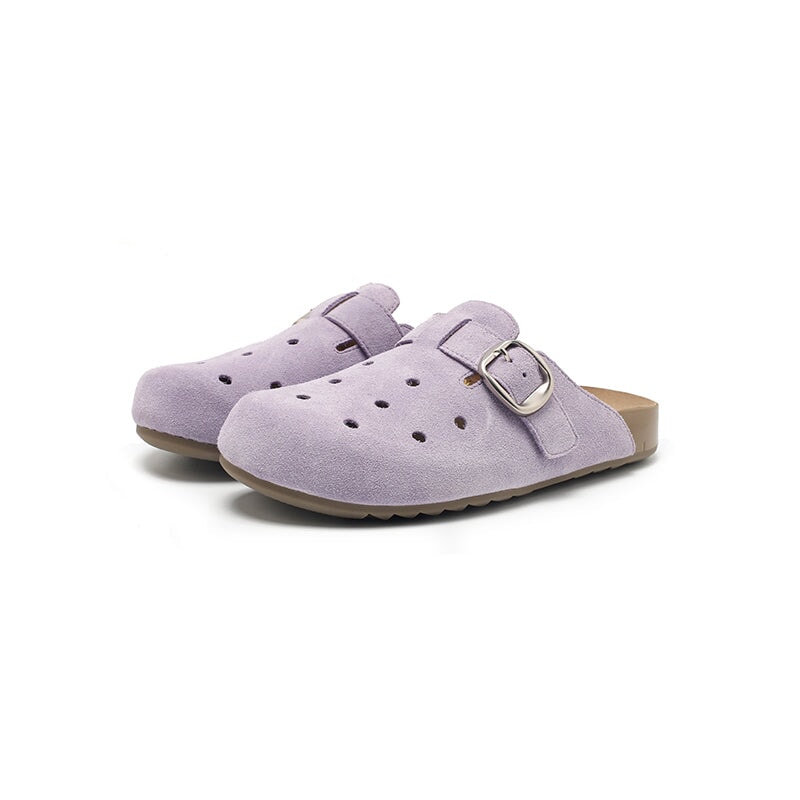 Handmade Hollow Out Cow Suede Leather Buckle Slip-On Mules Casual Clog in 9 Colors