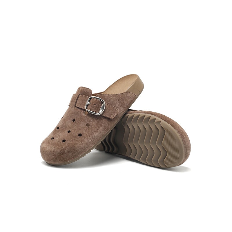 Handmade Hollow Out Cow Suede Leather Buckle Slip-On Mules Casual Clog in 9 Colors