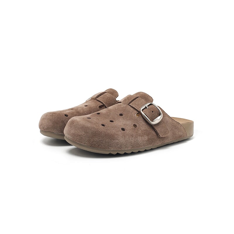 Handmade Hollow Out Cow Suede Leather Buckle Slip-On Mules Casual Clog in 9 Colors