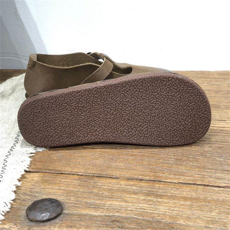 Handmade Leather Flat Mary Jane Shoes For Womens Round Toe Retro Buckle Sandals Black/Coffee