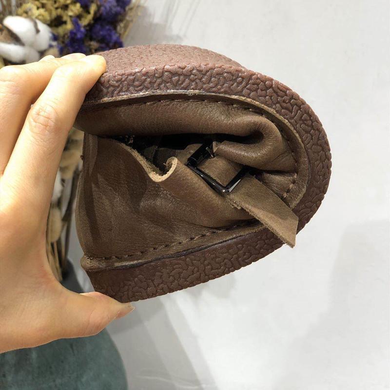 Handmade Leather Flat Mary Jane Shoes For Womens Round Toe Retro Buckle Sandals Black/Coffee
