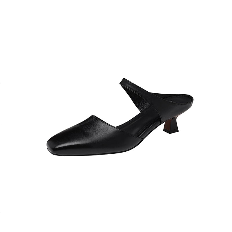 Handmade Leather Square Toe Kitten Heel Mules 45mm Closed Toe Summer Pumps in 5 Colors
