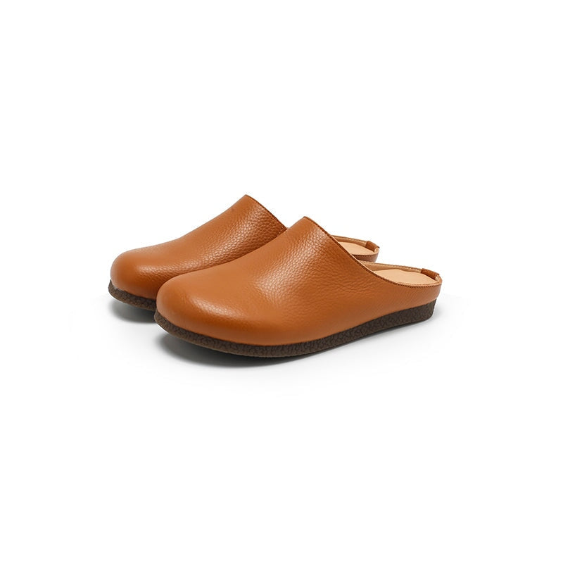 Handmade Lychee Grain Leather Slippers Soft Casual Comfort Mules in 6 Color