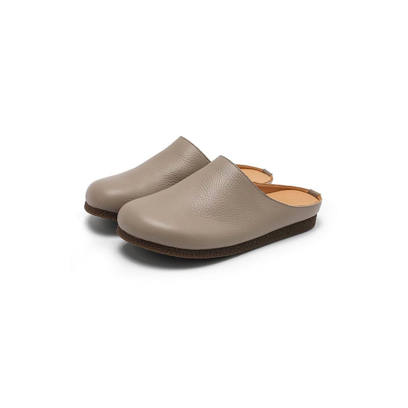 Handmade Lychee Grain Leather Slippers Soft Casual Comfort Mules in 6 Color