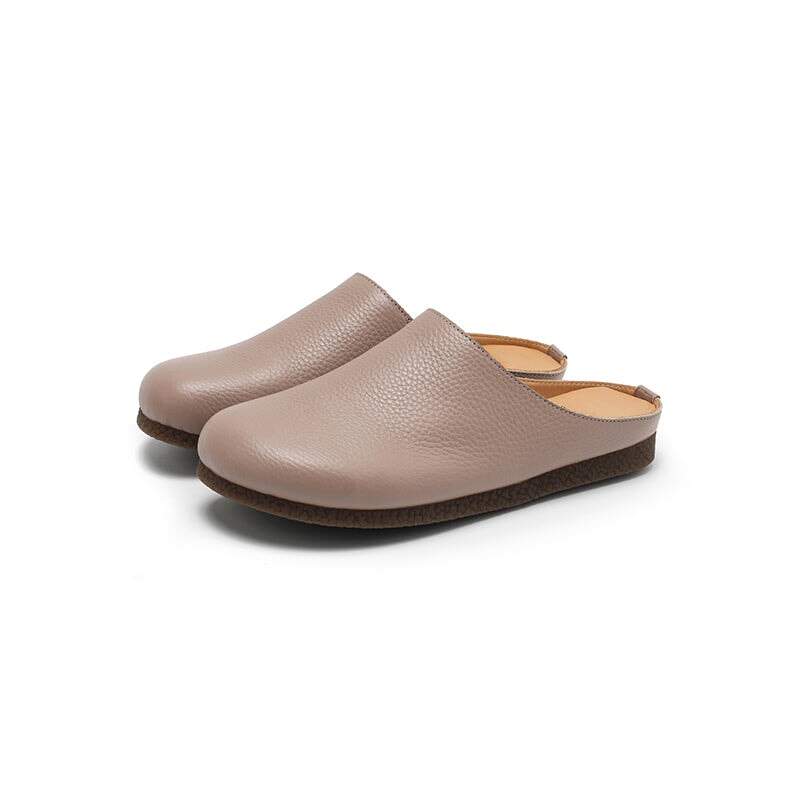 Handmade Lychee Grain Leather Slippers Soft Casual Comfort Mules in 6 Color
