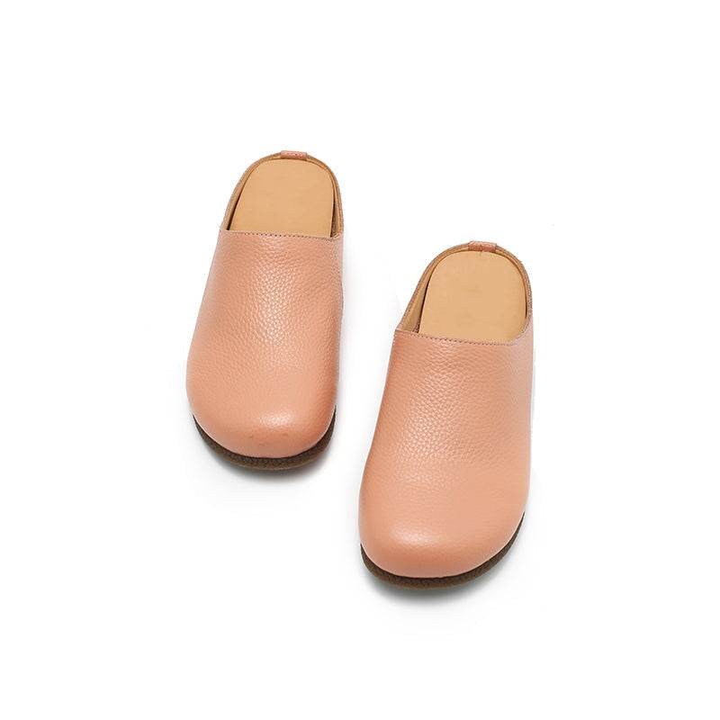 Handmade Lychee Grain Leather Slippers Soft Casual Comfort Mules in 6 Color