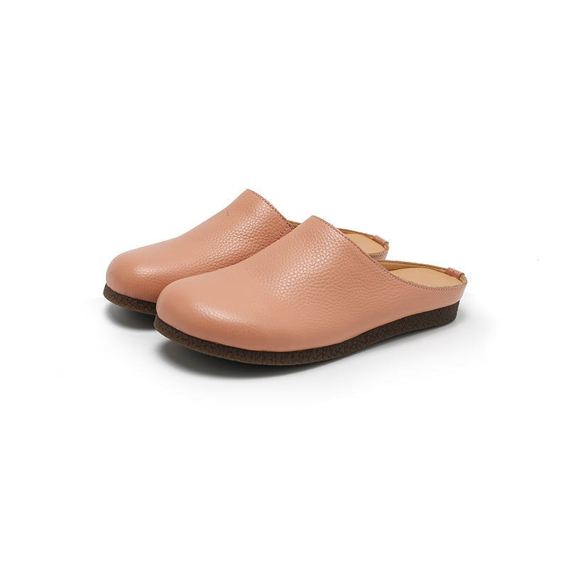 Handmade Lychee Grain Leather Slippers Soft Casual Comfort Mules in 6 Color