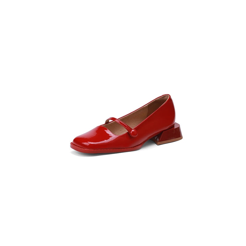 Handmade Patent Leather Mary Jane Pumps Block Heel Office Shoes in Red/Black