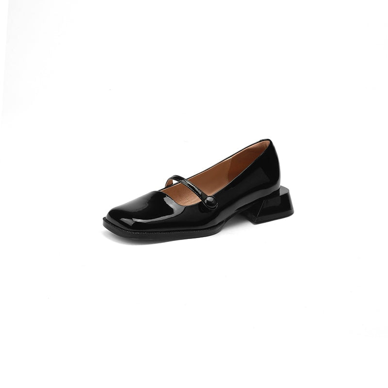 Handmade Patent Leather Mary Jane Pumps Block Heel Office Shoes in Red/Black