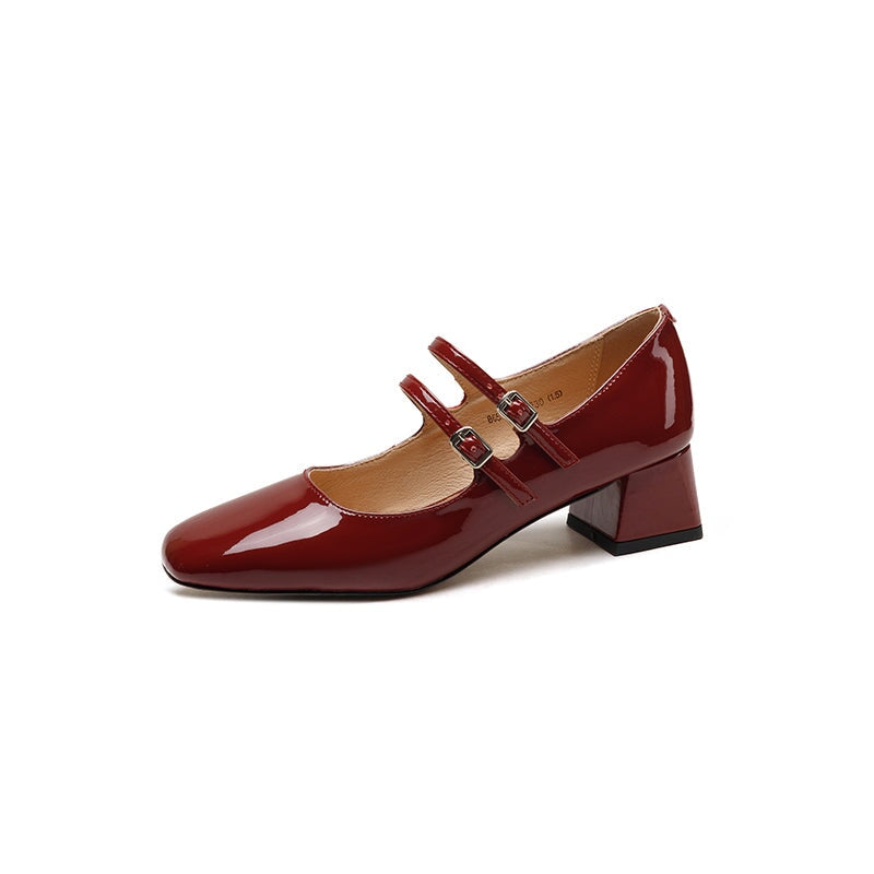 Handmade Patent Leather Mary Jane Pumps Double Strap Dress Shoes for Women in Silver/Wine Red/Gold