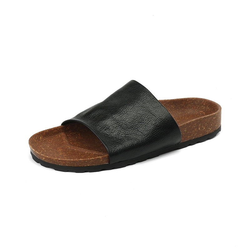 Handmade Peep Toe Flat Shoes Soft Sheepskin Casual Slippers in Black/Apricot/Beige