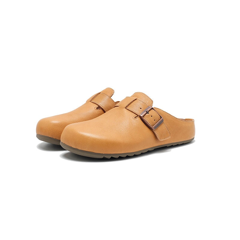 Handmade Soft Leather Clog Slippers Casual Comfort Mule in Beige/Yellow Brown/Light Khaki