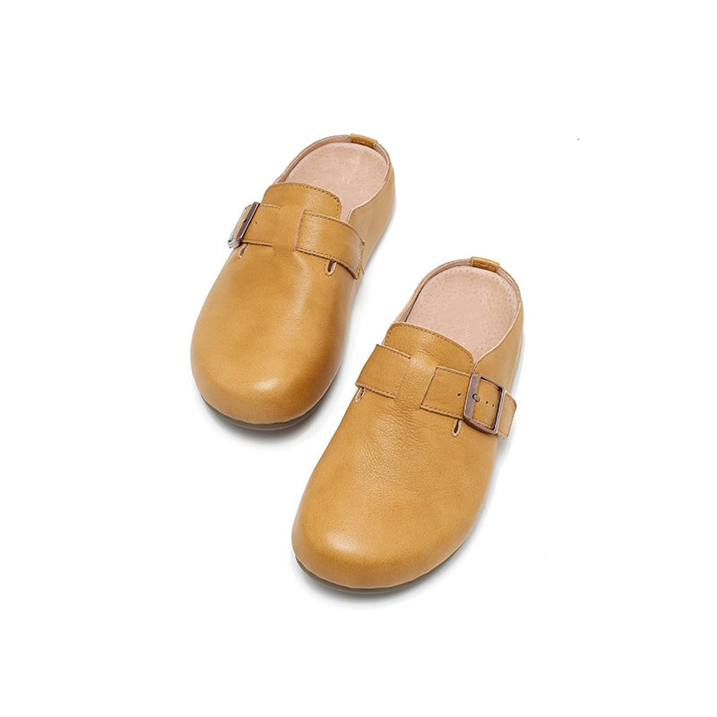 Handmade Soft Leather Clog Slippers Casual Comfort Mule in Beige/Yellow Brown/Light Khaki