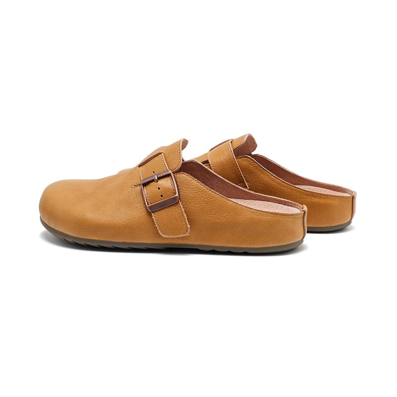 Handmade Soft Leather Clog Slippers Casual Comfort Mule in Beige/Yellow Brown/Light Khaki