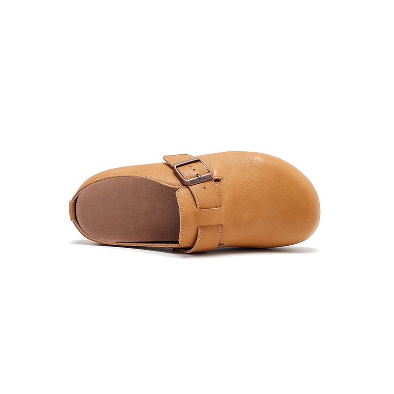 Handmade Soft Leather Clog Slippers Casual Comfort Mule in Beige/Yellow Brown/Light Khaki