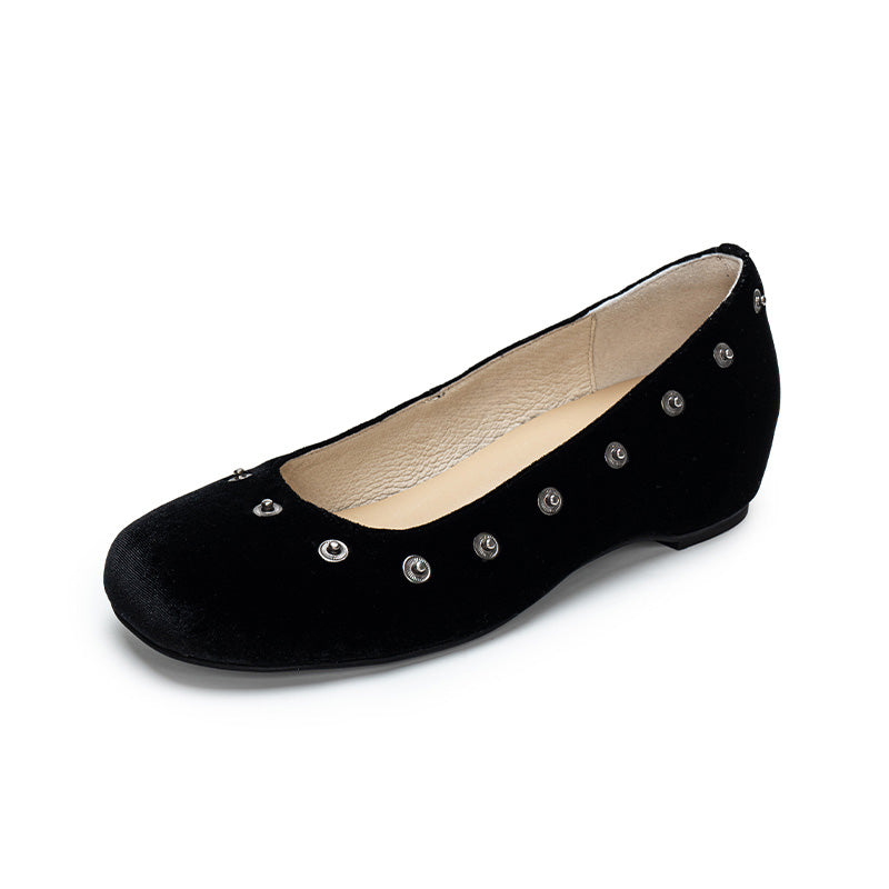 Handmade Velvet Mary Jane Ballet Flats Vintage Detachable Bow DIY Shoes in Black