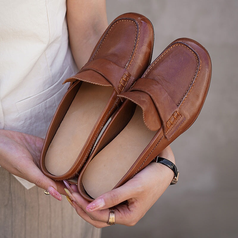 Handmade Vintage Horse Leather Penny Loafer Mules in Black/Red/Brown