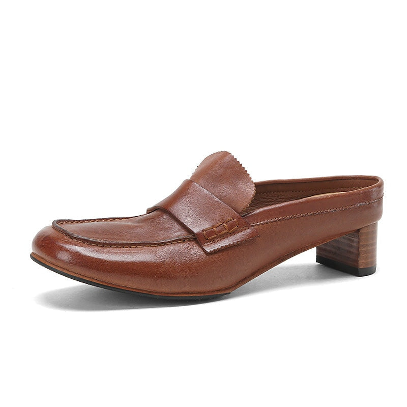 Handmade Vintage Horse Leather Penny Loafer Mules in Black/Red/Brown