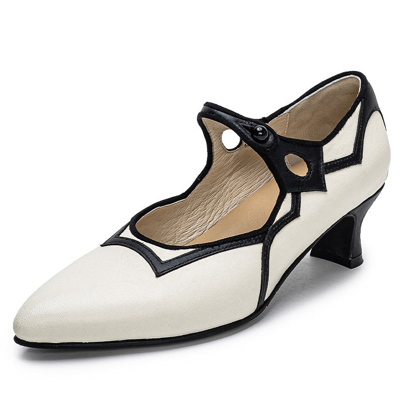 Handmade Vintage Point Toe Two-Tone Mary Jane Heels in Black and White