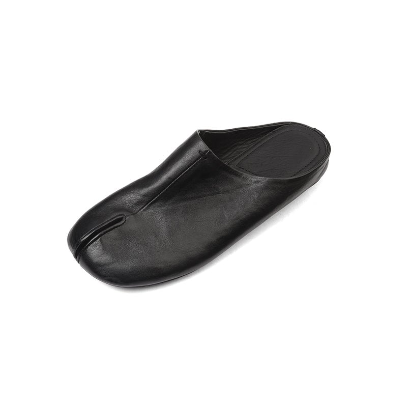 Handmade Washed Horse Leather Split-Toe Flat Slippers in Red/White/Black/Green