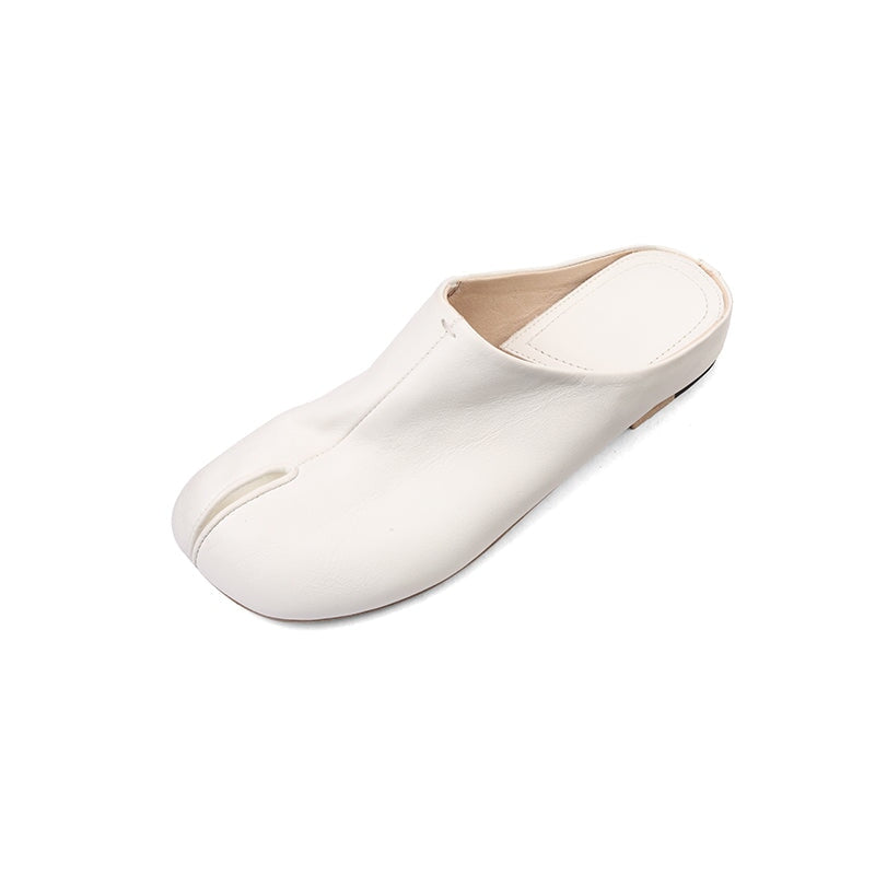 Handmade Washed Horse Leather Split-Toe Flat Slippers in Red/White/Black/Green