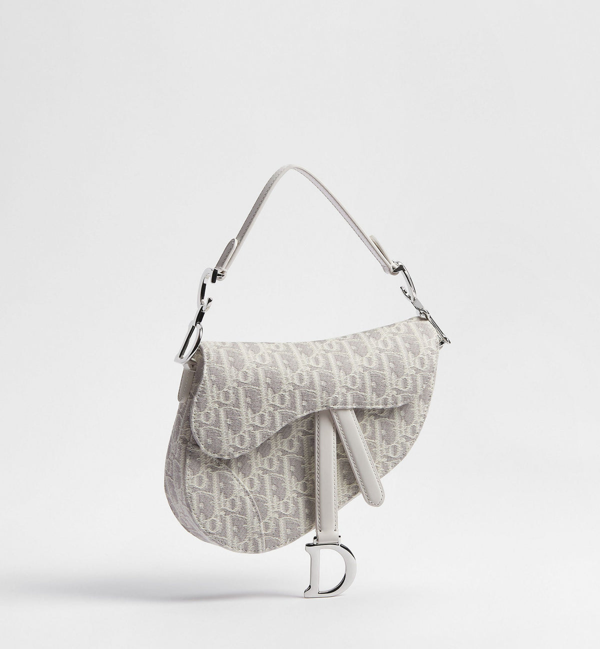 Women's Small Saddle Bag With Latte and Gray Oblique Jacquard And Strap
