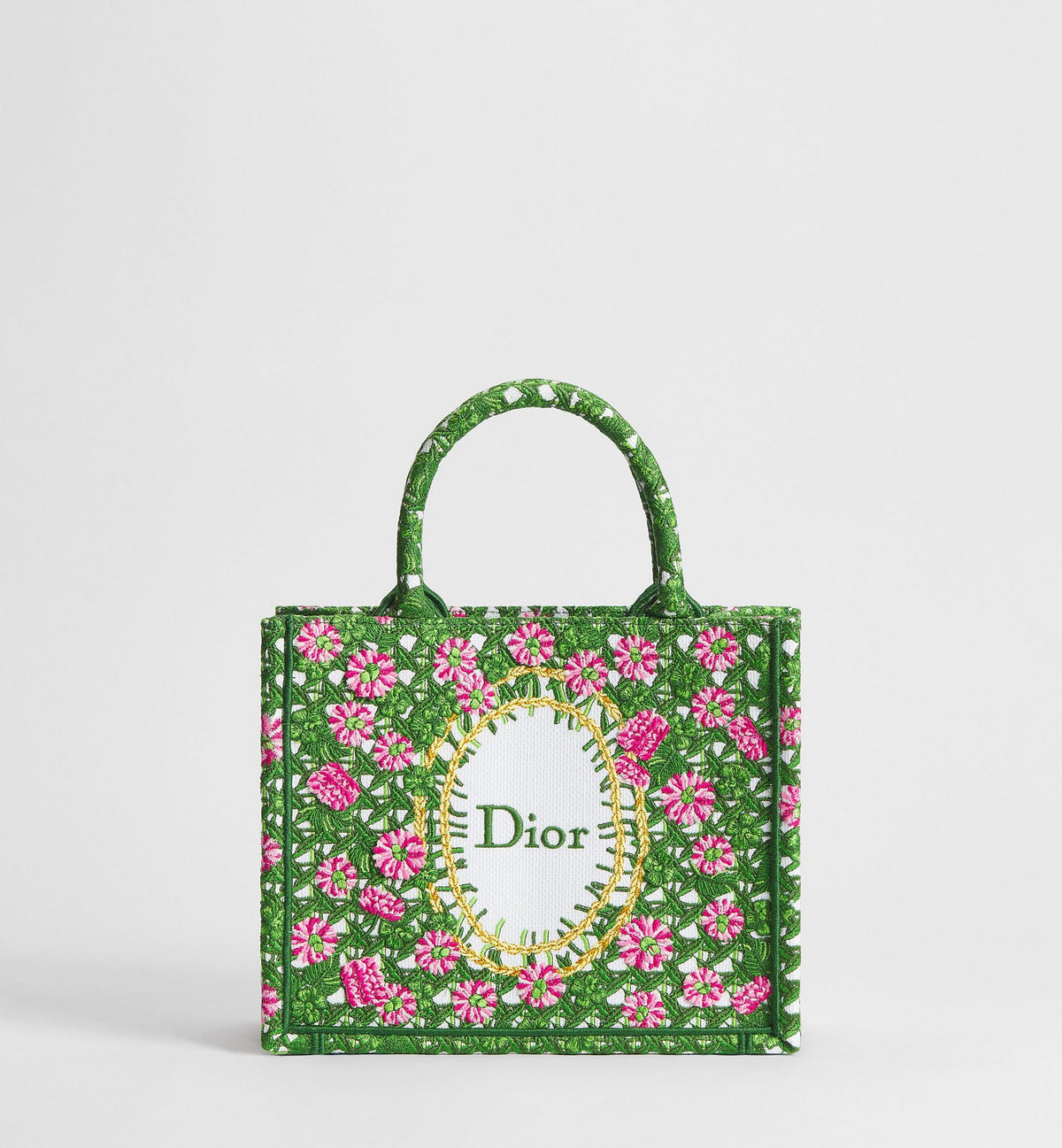 Women's Small Book Tote With Multicolor Cannage Garden Embroidery And Strap