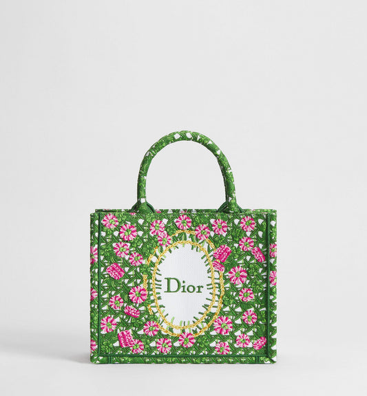 Women's Small Book Tote With Multicolor Cannage Garden Embroidery And Strap