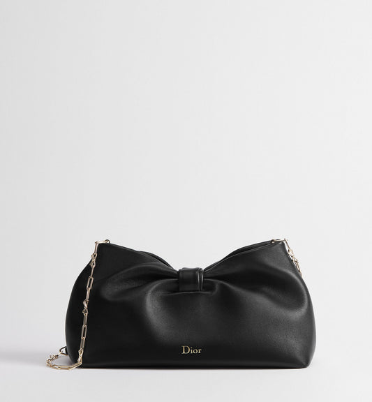 Women's Medium Dior Bow Bag With Black Lambskin And Chain Strap