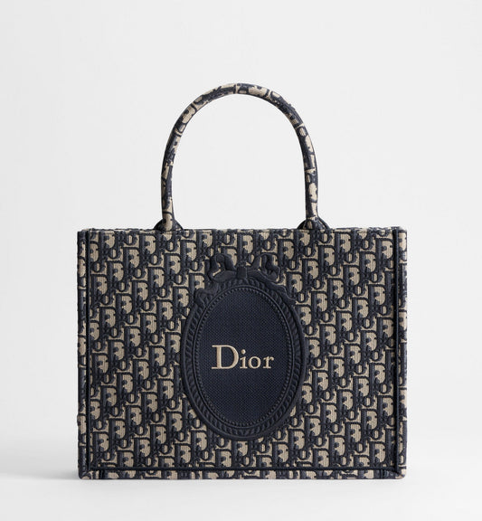Medium Dior Book Tote With Blue Oblique Jacquard And Embroidered Médaillon