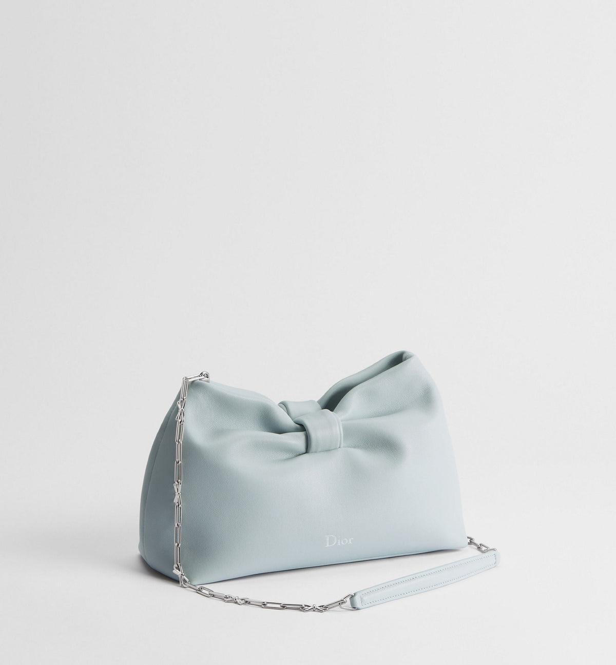 Women's Small Bow Bag With Ice Blue Lambskin And Chain Strap
