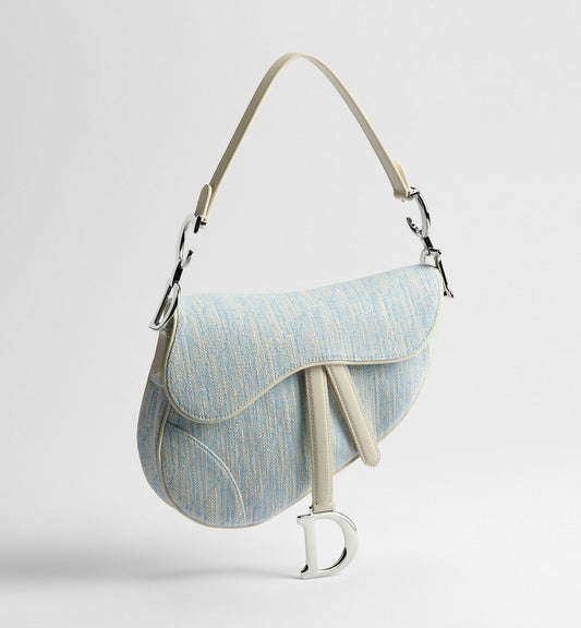 Women's Saddle Bag With Strap In Céleste Blue Washed Jacquard