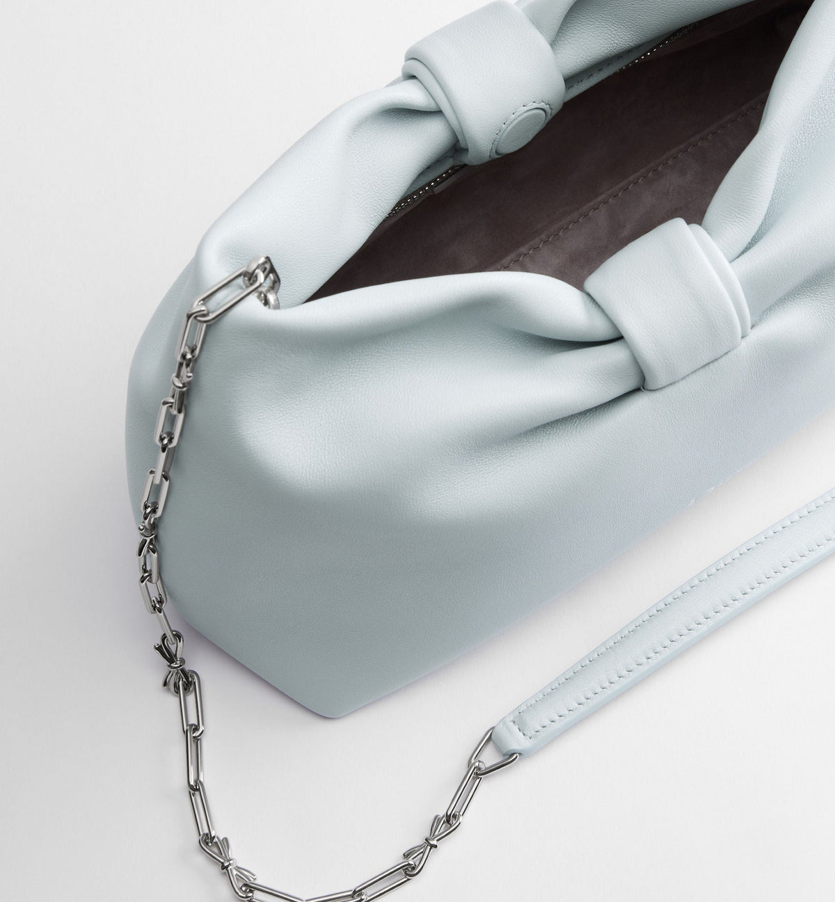 Women's Small Bow Bag With Ice Blue Lambskin And Chain Strap