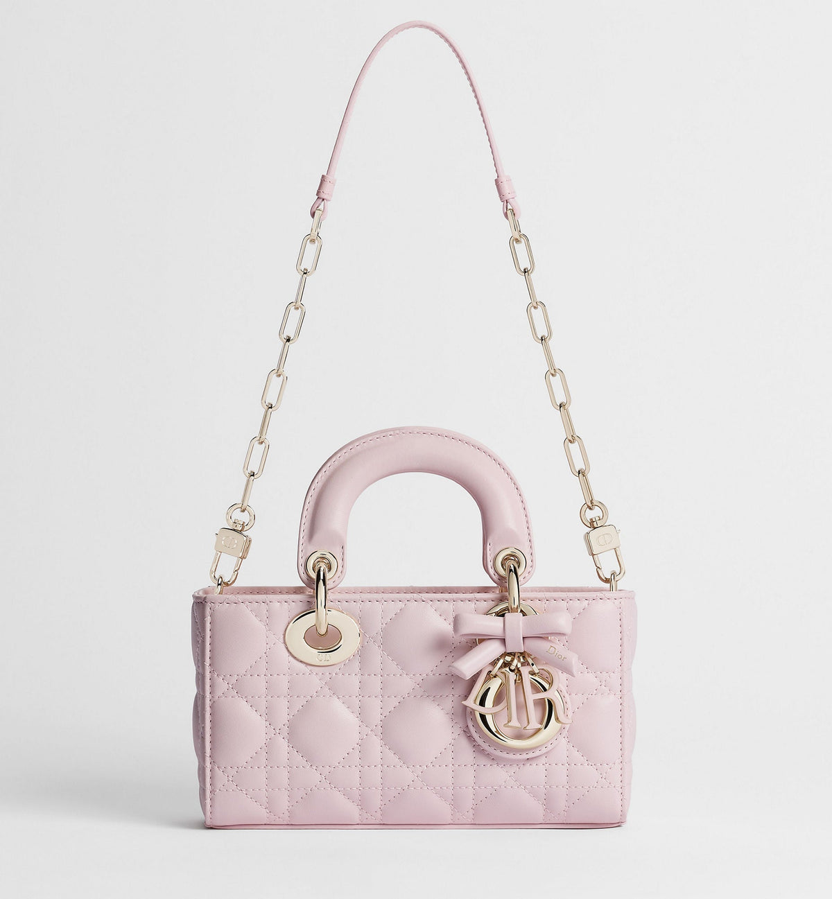 Women's Mini Lady D-Joy Bag With Rose Tendre Cannage Lambskin And Chain Strap
